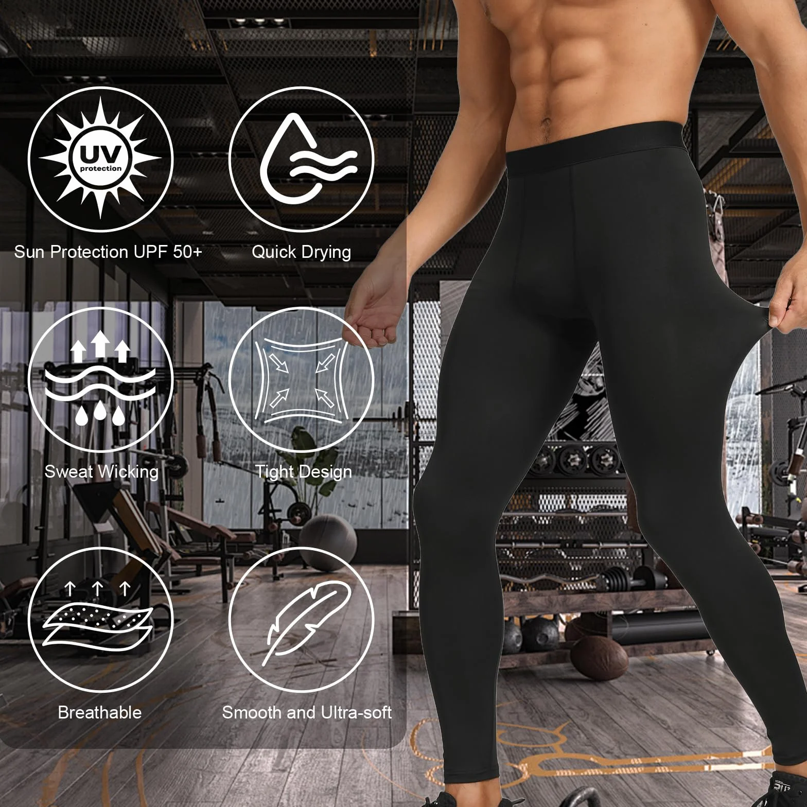 HYCOPROT Kompressionshose Herren Schnelltrocknende Laufhose Sport Leggings Atmungsaktiv Funktionsunterhose Tight Hose für Basketball Fitness Joggen