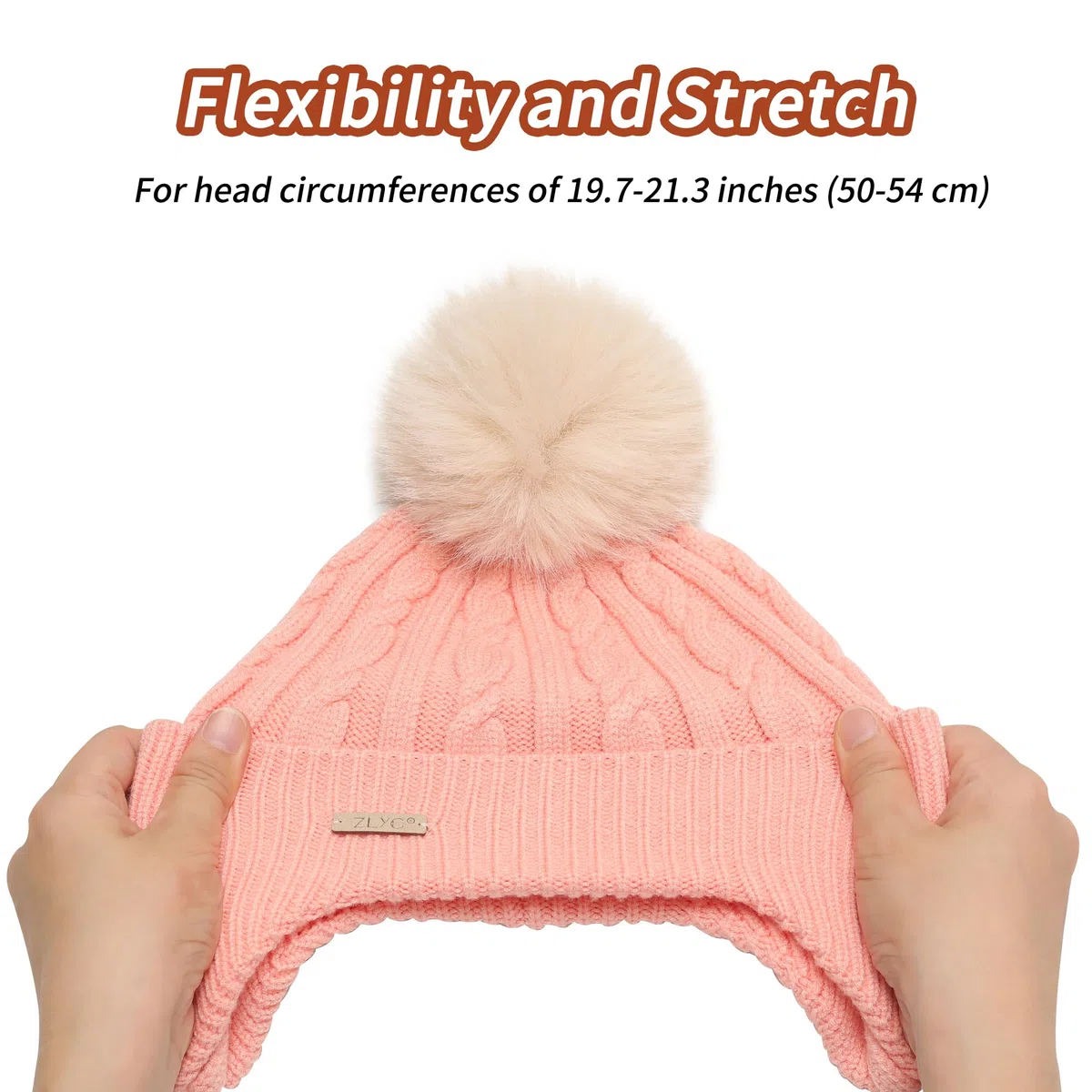 ZLYC Kinder Mädchen Strickmützen Wintermützen Baumwolle Pom Pom Beanie