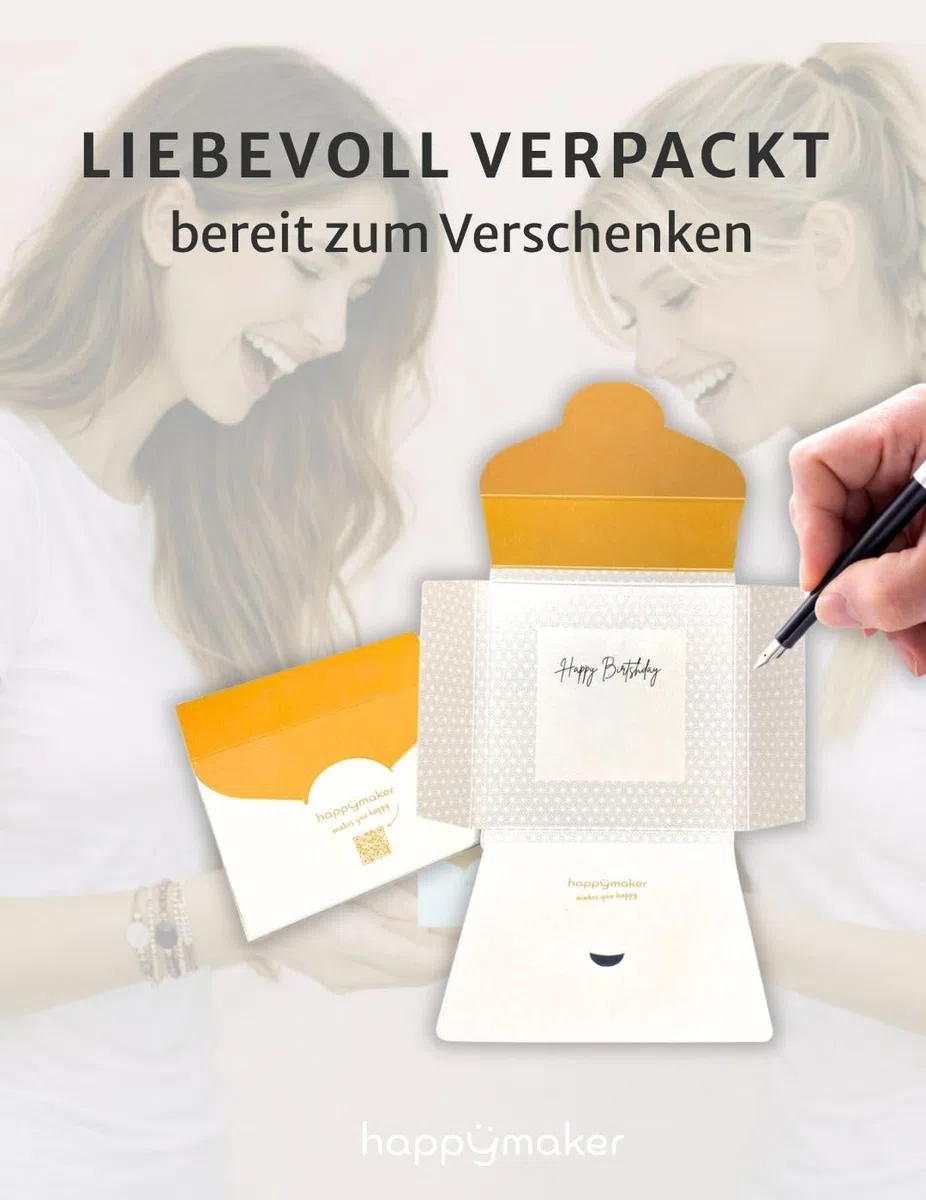 happymaker - Edelstein Armband Damen, handgefertigt in Deutschland mit Goldperlen, Geschenkkarte und Geschenkverpackung, Mutmacher Geschenk