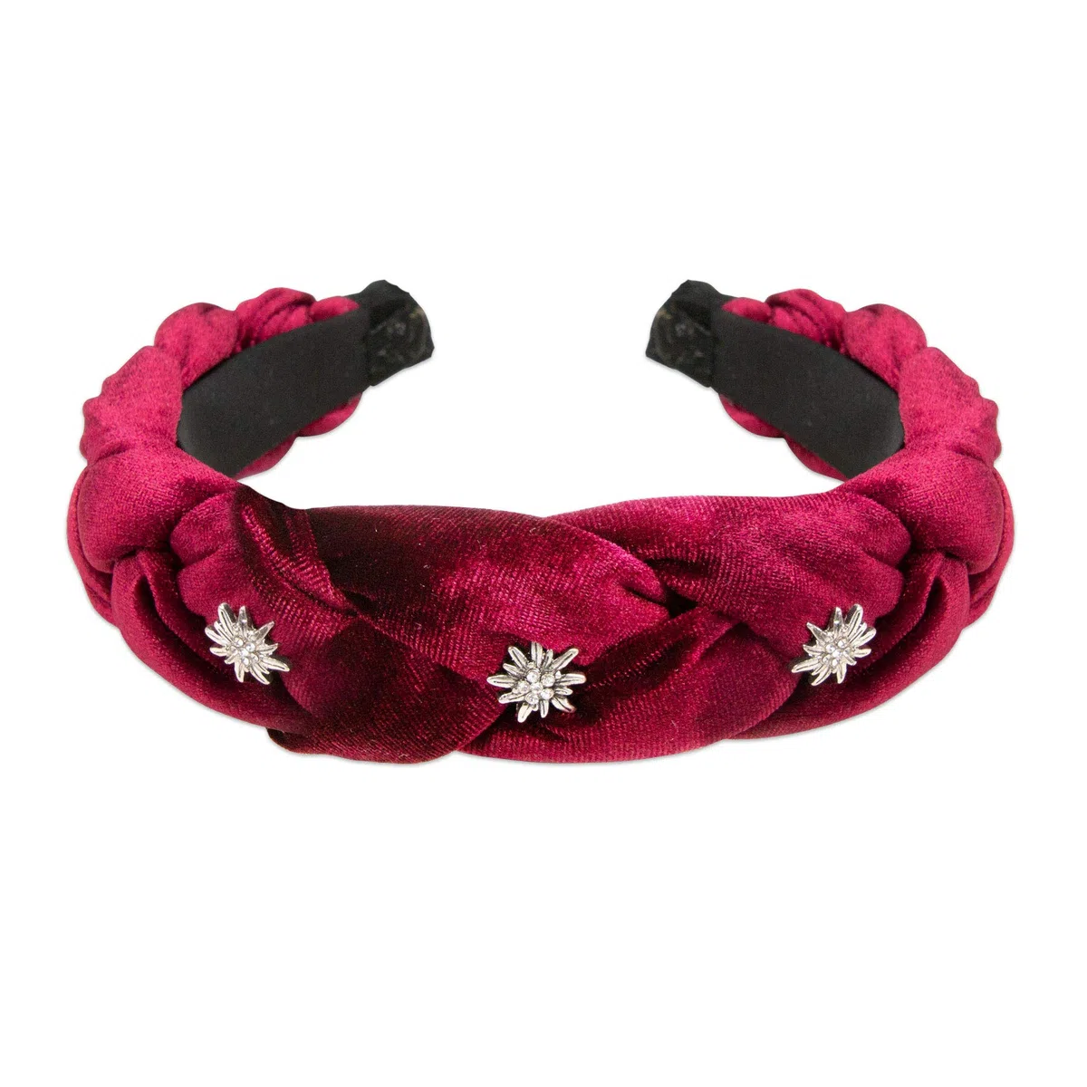 Alpenflüstern Trachten-Haarreif Samt Flechtoptik & Strass-Edelweiß - Damen Haarschmuck rutschfest, Haarband geflochten fürs Dirndl (dunkelrot-bordeaux) ADV129