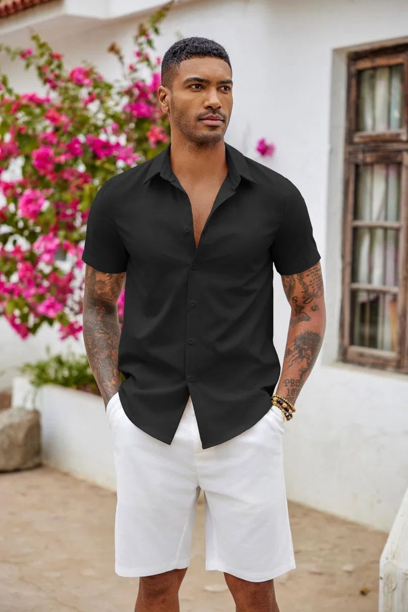 COOFANDY Herren Hemd Kurzarm Slim Fit Freizeithemd Bügelleichte Kurzarmhemd Businesshemd Sommer Herrenhemd Einfarbig Basic Shirt for Männer