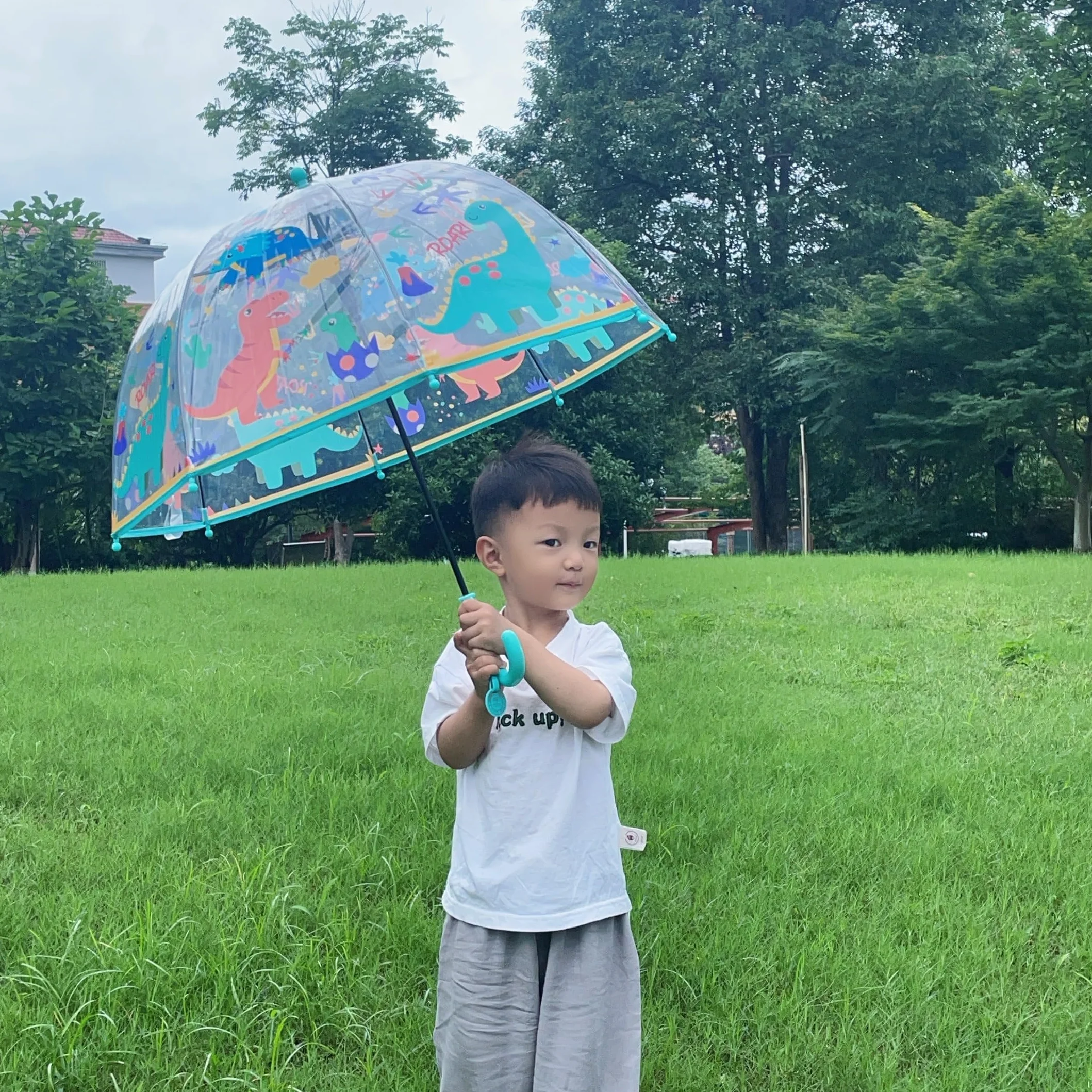 Generisch Kinder Regenschirm Kinder mit Kuppeldach Leichtes Niedliches Lustiges Design, Wind- und Regenschutzschirm,Stockschirm in Glockenform Transparent - Geschenke für Kinder