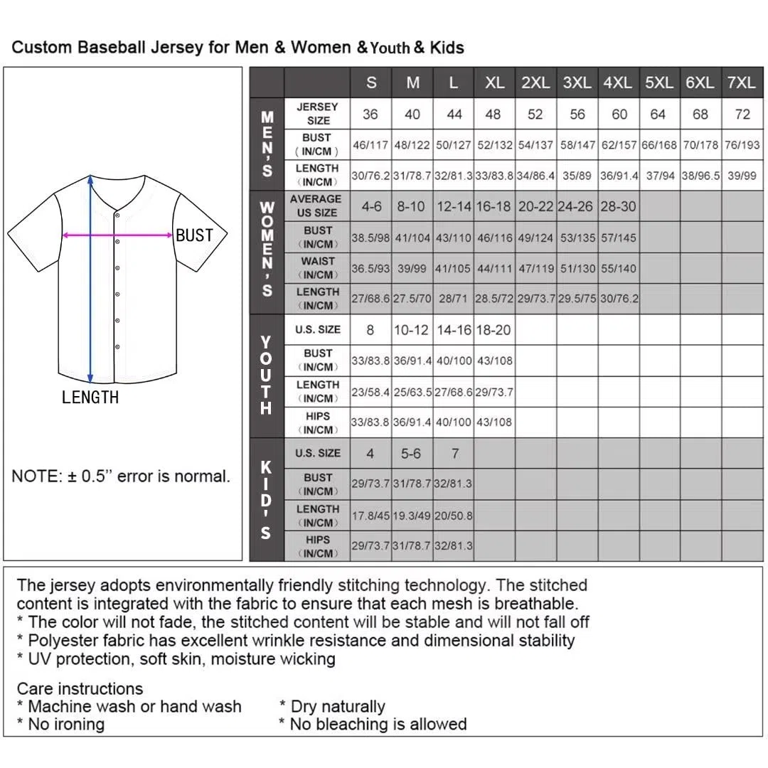 Personalisiertes Baseball Trikot 3D Stickerei/Druck World Baseball Jersey mit Ihrem Namen und Nummer Hip Hop Baseball Shirt für Herren Damen Kinder