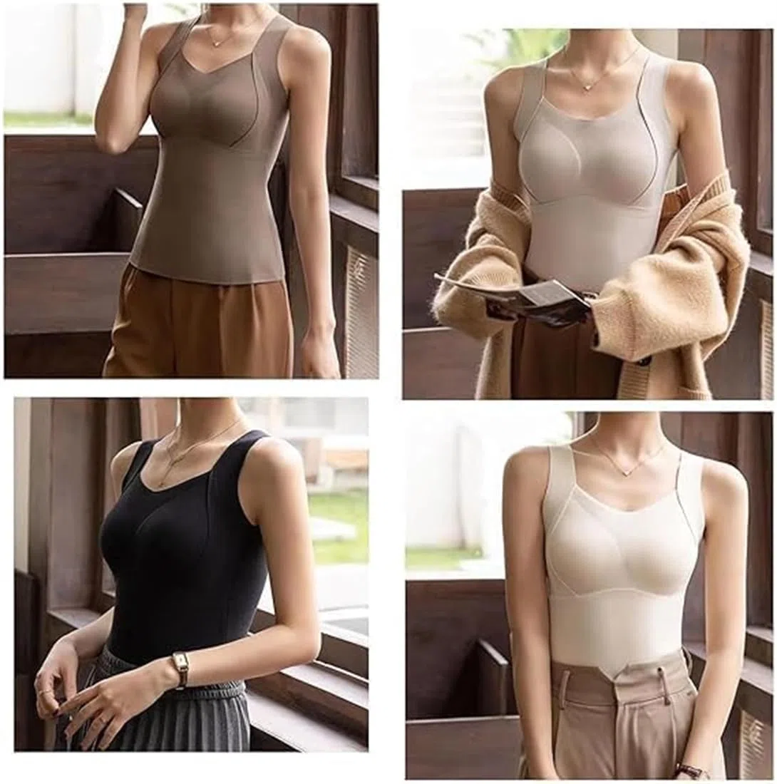 Patiyu Shop Built BH, verdicktes, warmes Tanktop mit Büstenhalter, 2-in-1 wärmende Weste mit integriertem BH, Kaschmir-Pullover-Weste, Patiyu Thermo-Tanktop für Damen mit integriertem BH