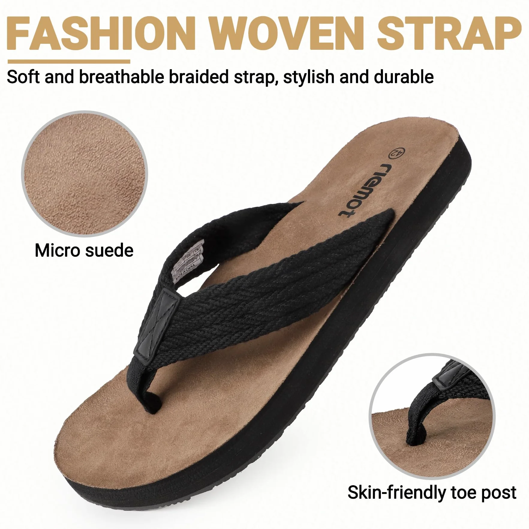 riemot Herren Flip Flops Zehentrenner mit bequemem Fußbett, leichte Sommer Sandalen mit geflochtenem Riemen, rutschhemmende Freizeitschuhe für Alltag und Urlaub