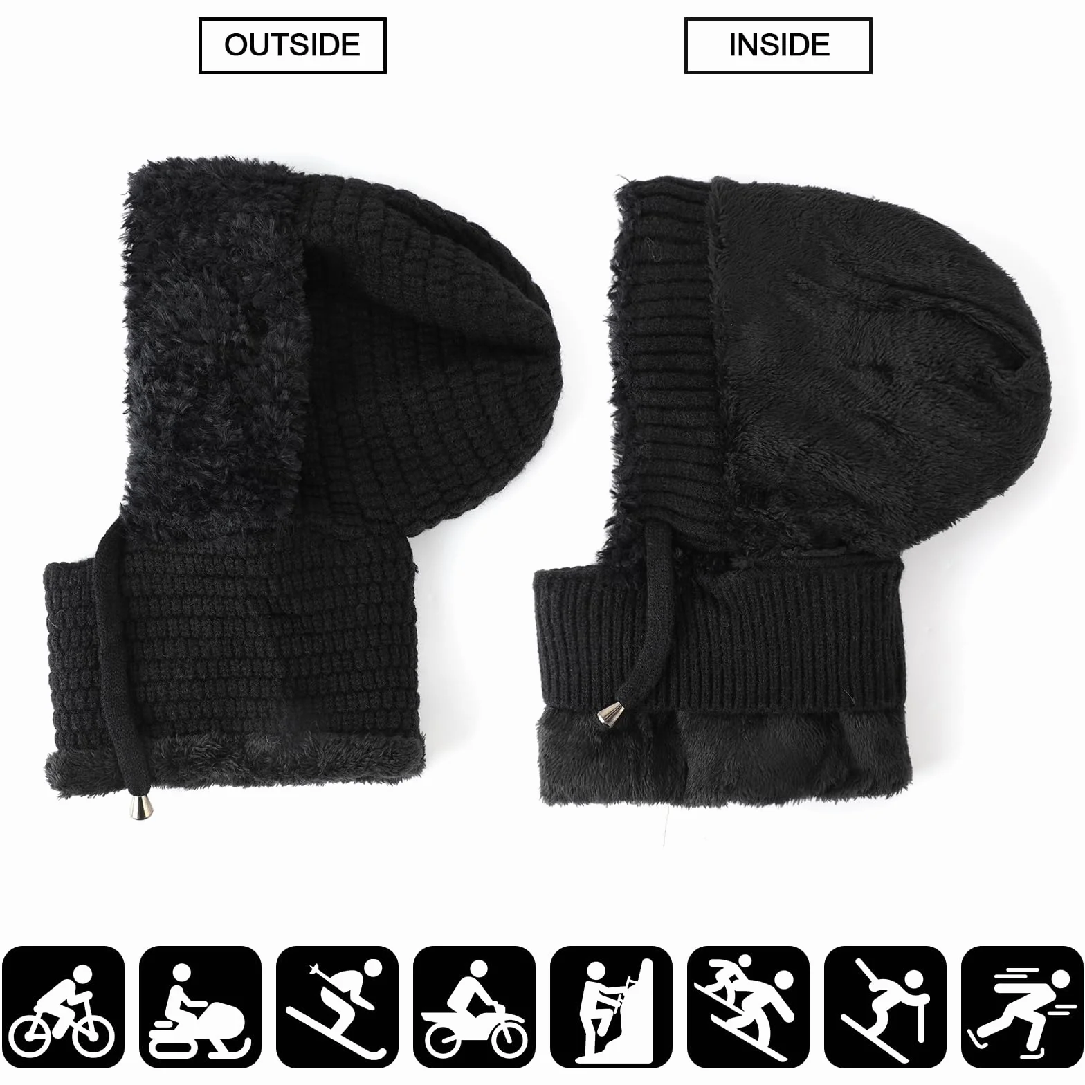 TAGVO Winter Warm Sturmhaube Damen Winddicht Balaclava Mütze Skimaske 3 in 1 Thermo-Fleece-Haube Schal Gesichtsschutz für Outdoor Radfahren, Snowboarden, Skifahren, Motorradfahren