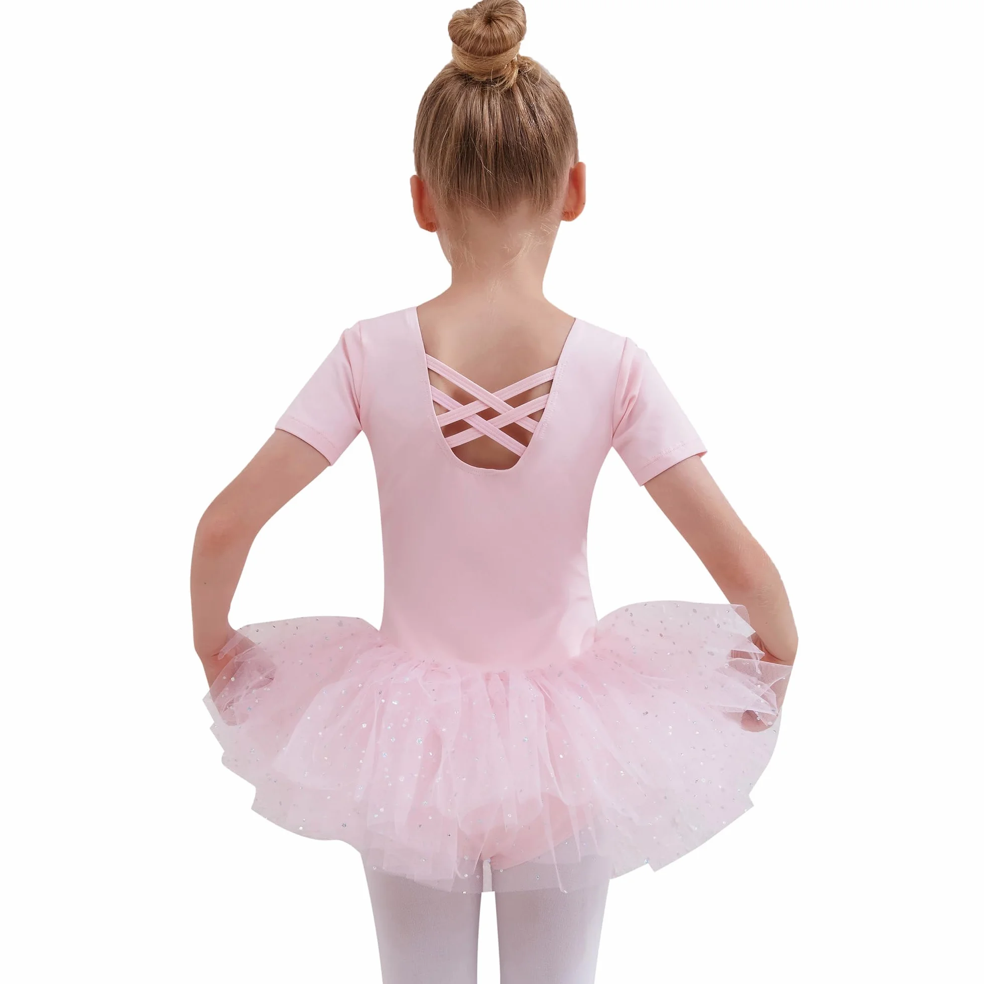 Kinder Ballettkleidung Ballettkleid Mädchen Glitzernder Balletttrikot Baumwolle Ballettanzug Tanzkleid Tanzbody mit Glänzendem Rock Tütü