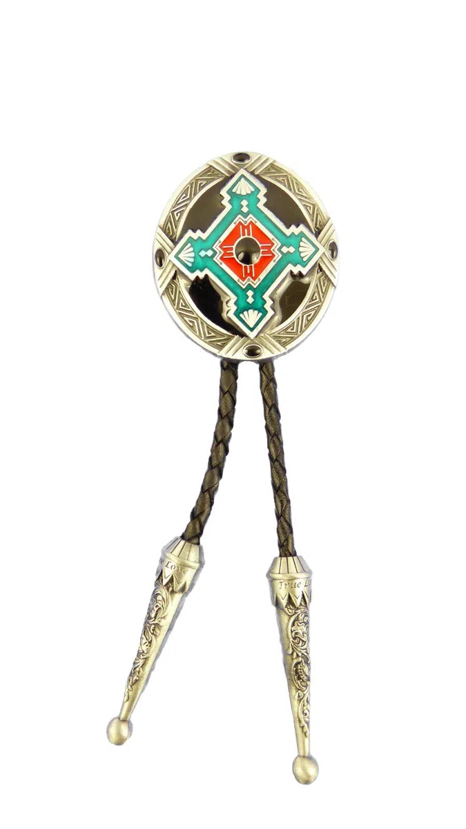 Bolo Tie Westernkrawatte Indianisches Ornament Lederkordel verstellbar mit Clip, Silber,Silber, 92