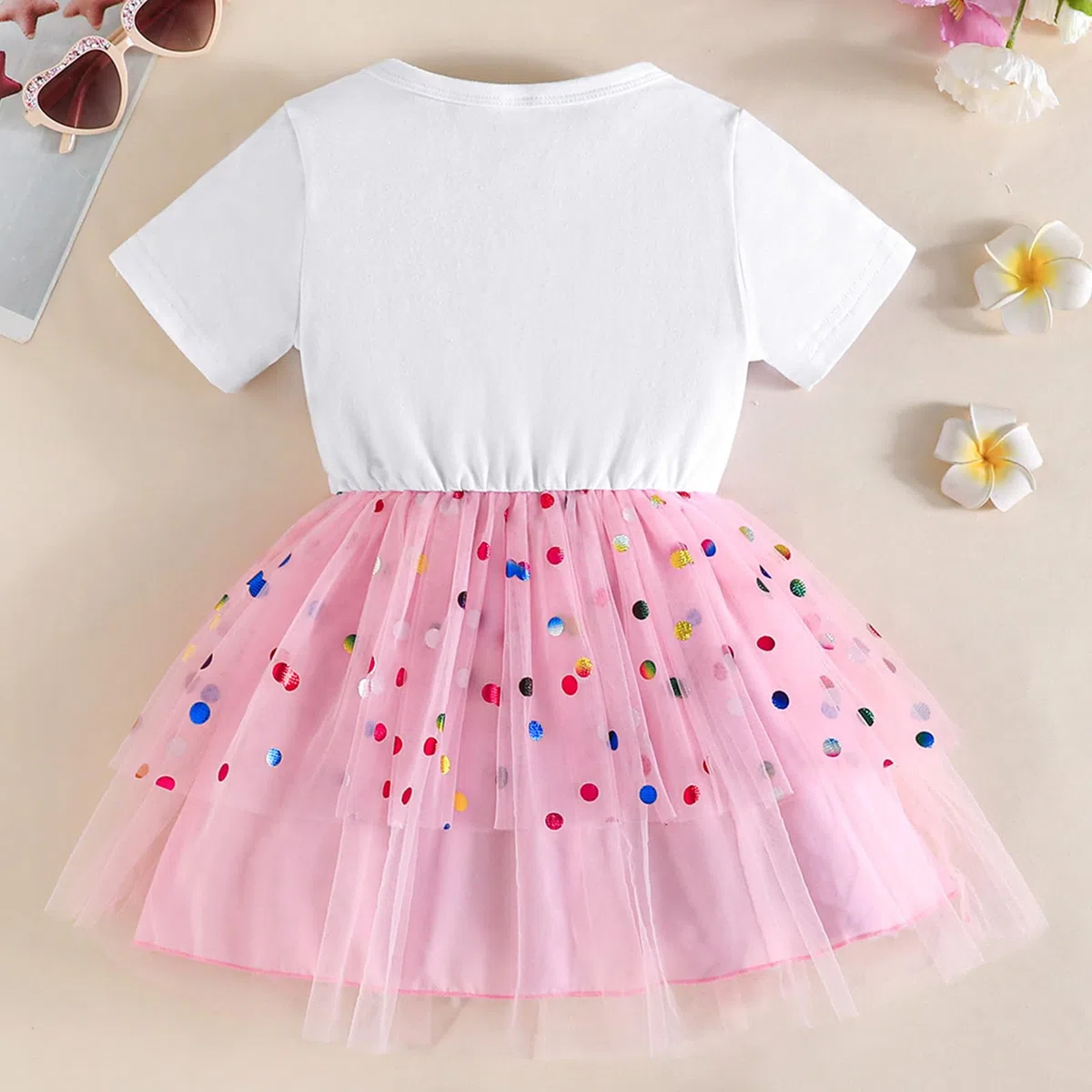 Baby Mädchen Geburtstags Outfit Glitzer Birthday Girl Bodykleid mit gepunktetem Tüllrock Cake Smash Outfit für Fotos