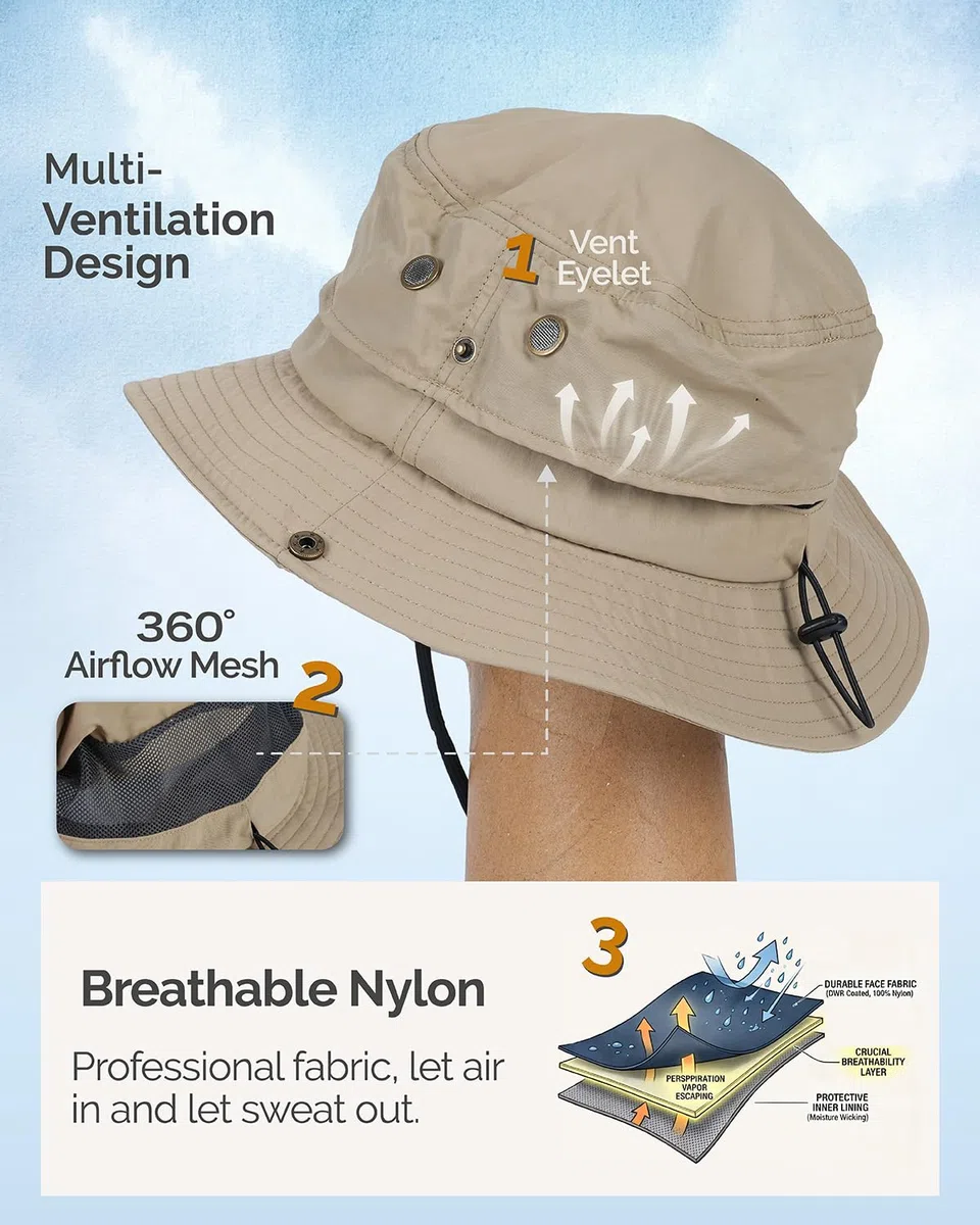 Hat Hut Sonnenhut für Herren, Wasserdichter Fischerhut, LSF 50+ breite Krempe, Regenhut, Outdoor Bucket Hat, Wandern, Allwetter