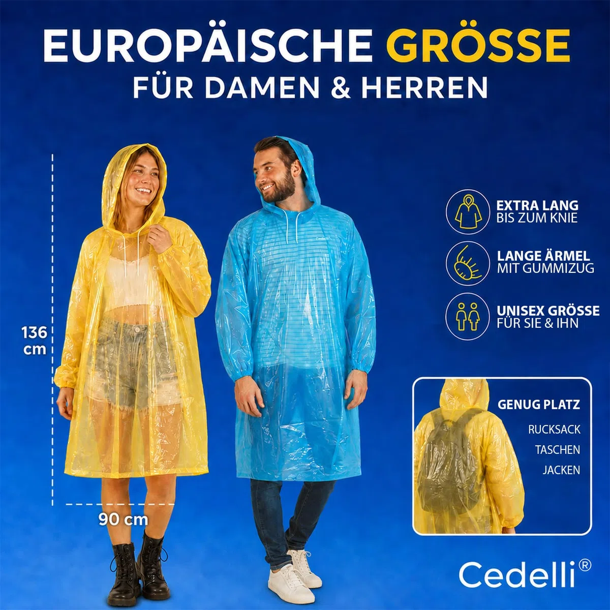 5 Einweg Regenponchos | Festivals, Karneval, Outdoor - extra robust!