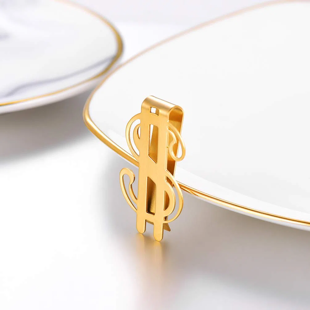 PROSTEEL Herren Geldscheinklammer 18k vergoldet Geldclip mit Dollar Zeichen Halter für Visitenkarte Kreditkarte Geldscheine Brieftasche Vatertag Neujahr