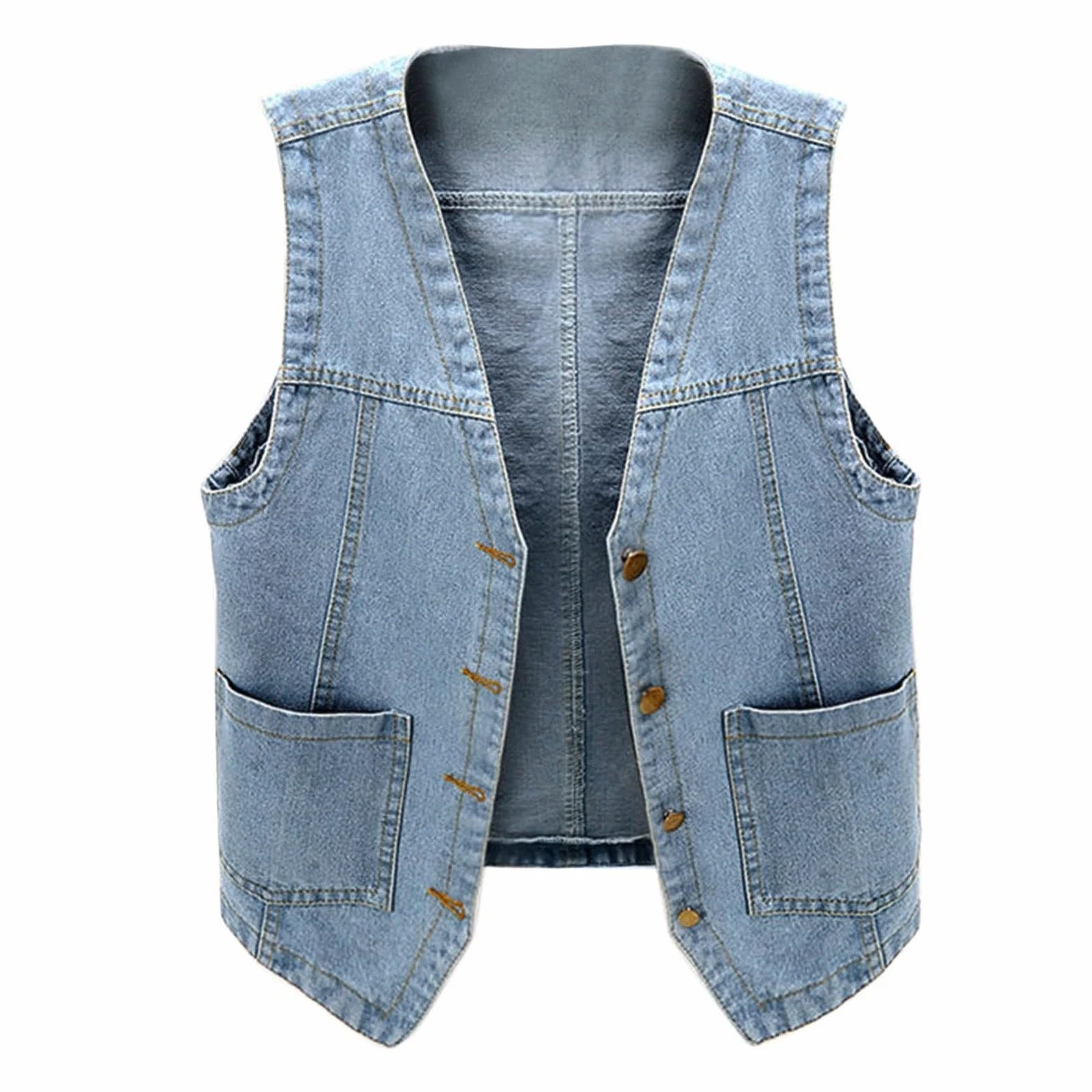 Generisch 2025 - Ärmellose Damen-Jeansweste Denim mit V-Ausschnitt Knopfleiste Winter Mantel Für Gefüttert (Blue, XXL)