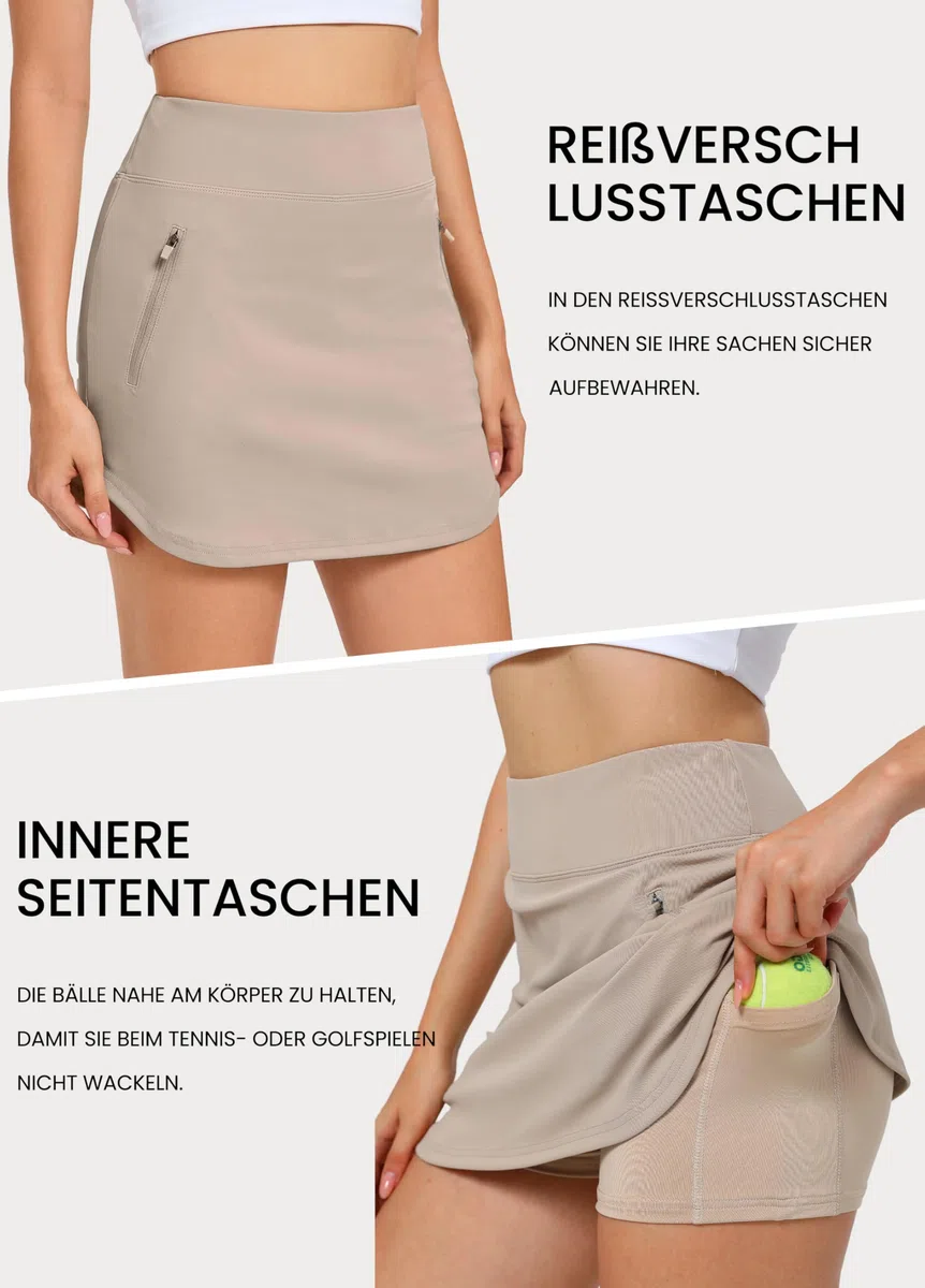 Jhsnjnr Damen Sport Hosenrock mit Reißverschluss Taschen Elastisch Kurzer Wandern Tennisröcke Hohe Taille Laufen Golf Rock