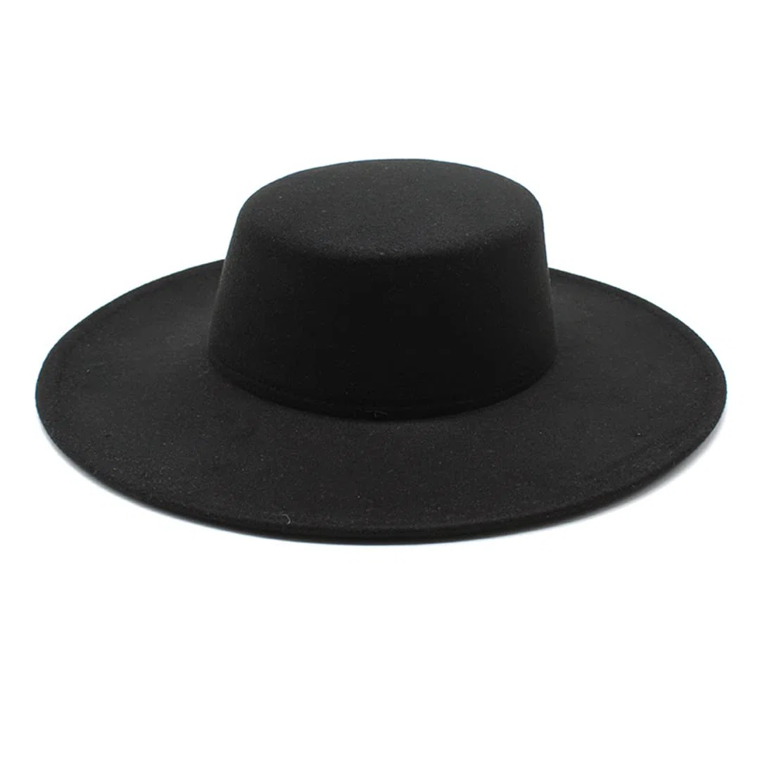 Französischer Damenhut, große breite Krempe, 10 cm, Fedora-Hut, Winter, Wolle, Derby, Hochzeit, Jazz, Hut, flache Oberseite aus Filz