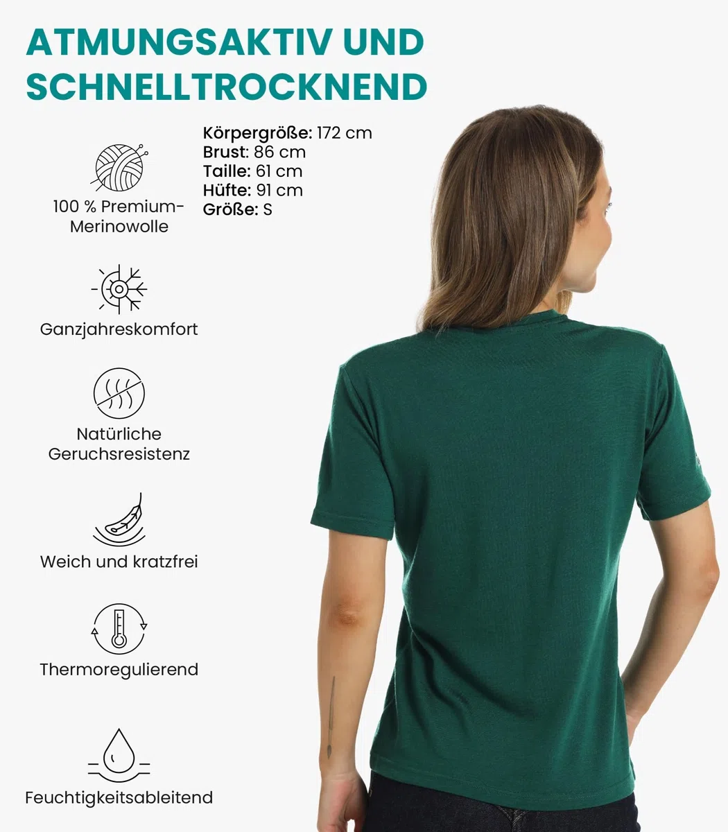 Merino Shirt Damen XL, Forest Green