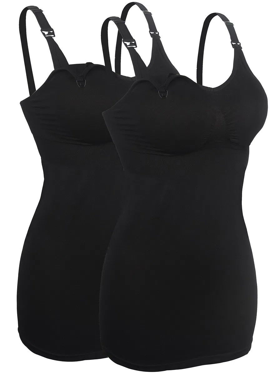iLoveSIA Damen-Still-Nachthemd ohne Bügel, Nacht-Funktionsshirt, Top D'allaitement, 2 Stück, Lot Noir Noir, X-Large, E