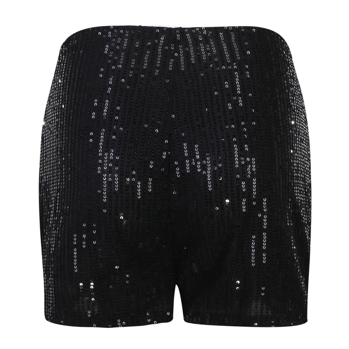 Generisch Damen Pailletten Shorts Glitzer Hohe Taille Hot Pants Elastisch Hotpants Casual Lose Kurz Hose für Bar Shows Party Nacht Club Tanz Karneval Kostüm Schwarz