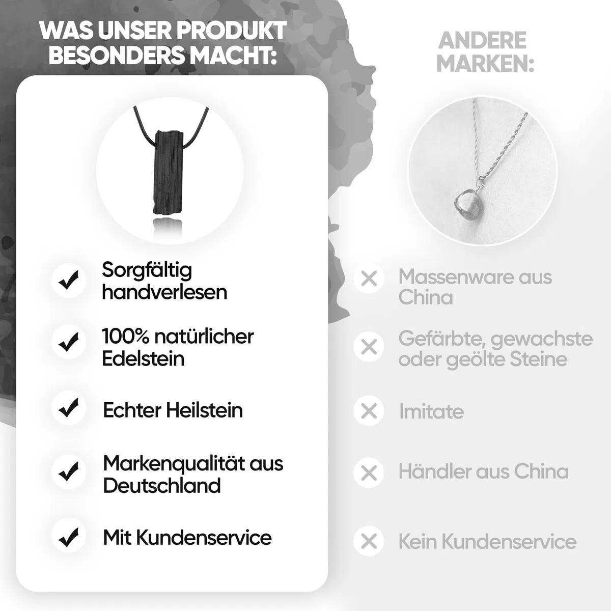 PURAJA Turmalin Anhänger roh aus echtem Edelstein | Heilstein Kette mit Rohstein Anhänger (Roh)