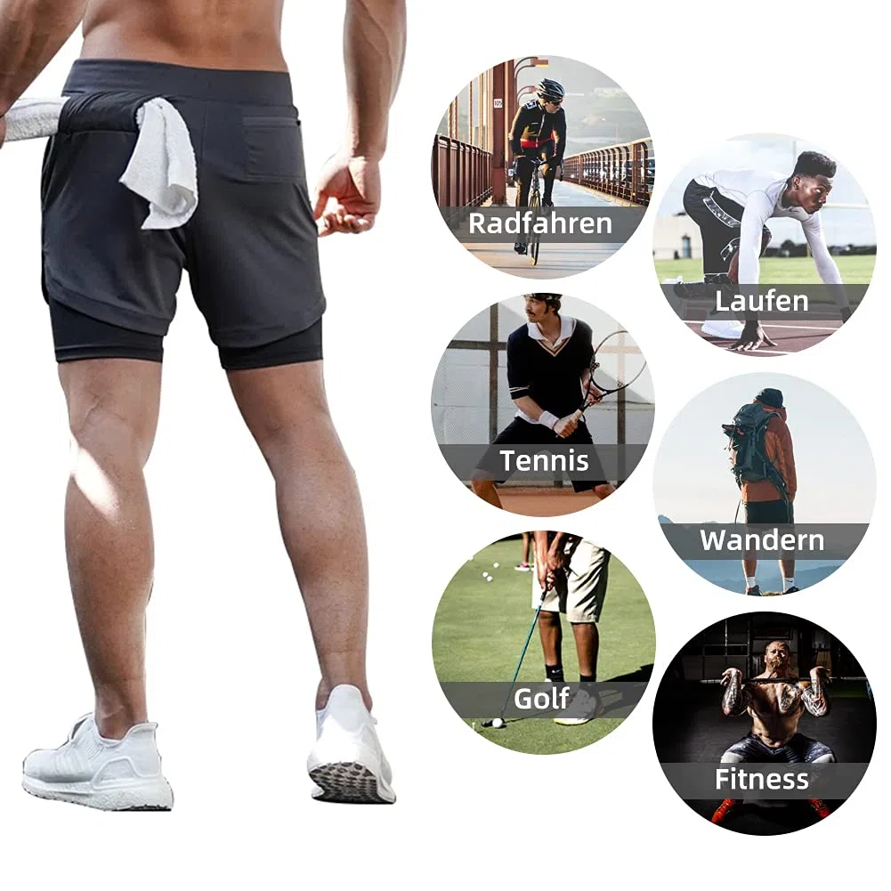 MANLUODANNI Sporthose Herren kurz 2 in 1 Kompression Liner Laufhose