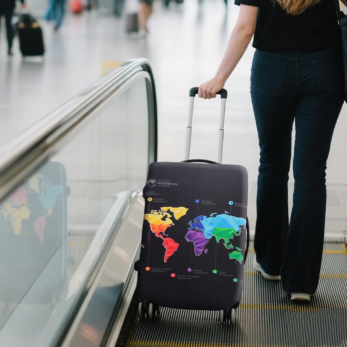 Kofferhülle Schutzhülle Kofferschutzhülle Elastisch Schutzhülle mit Weltkarte Muster Staubdicht Waschbarer Suitcase Cover für Reisen Luggage Protector (XL(29-32Inch)