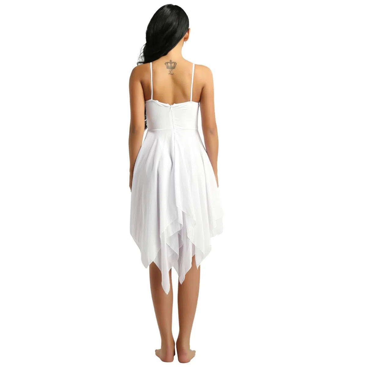 dPois Damen Tanzkleid Ballett Kleid Ärmellos aus Chiffon Swing mit Spaghettiträger Asymmetrische Tanzkostüme Latein Rumba Tango Kleid Ballsaal Dancewear