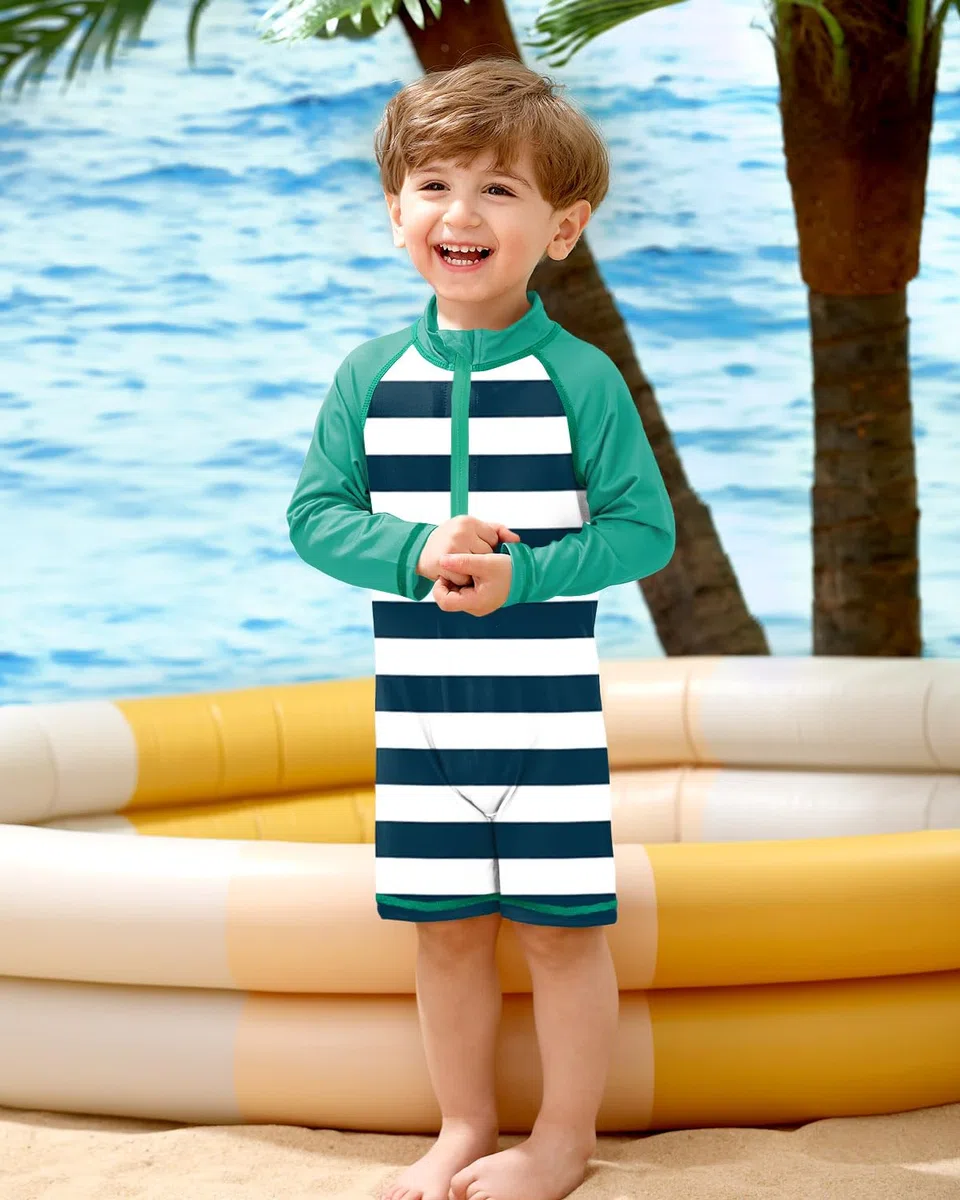 BesserBay Baby Langarm Badeanzug UPF 50+ mit untere Knöpfen 1/2 Zip Einteiliger Rash Guard 0-36 Monate