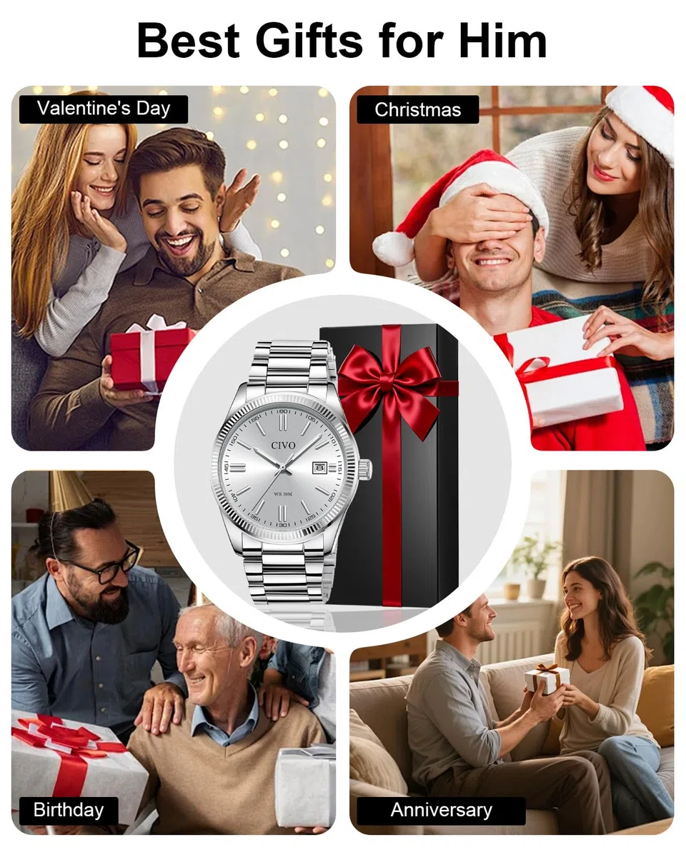 CIVO Herren Uhr Edelstahl Armbanduhr: Einfach Analog Business Herrenuhr mit Leuchtend Datum - Wasserdicht für Arbeit und Freizeit - Stylisch Geschenk für Männer