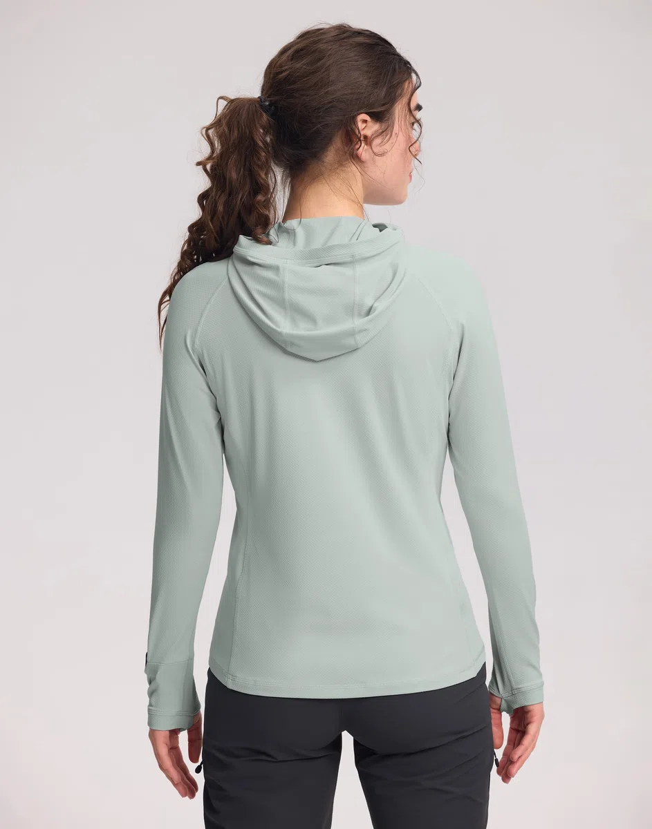 Pioneer Camp Sun Hoodie Damen UV-Schutz Langarm, Leichte Fast-Dry Wanderungshirt mit Kapuze, 50+ UPF Wabenstruktur für Atmungsaktivität, 4-Wege-Stretch für Kletterei & Trailrunning