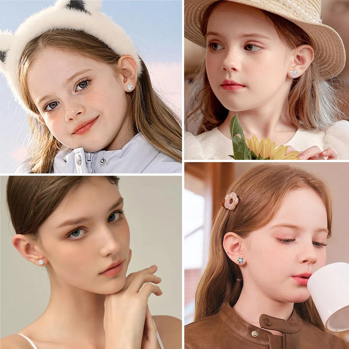 LOFITOR 12 Paar Hypoallergene Ohrringe für Damen Mädchen 316L Chirurgenstahl Medizinische Ohrstecker Set Regenbogen Bären Blume Herz Stern Kinder Edelstahl Ohrringe Mädchen Set