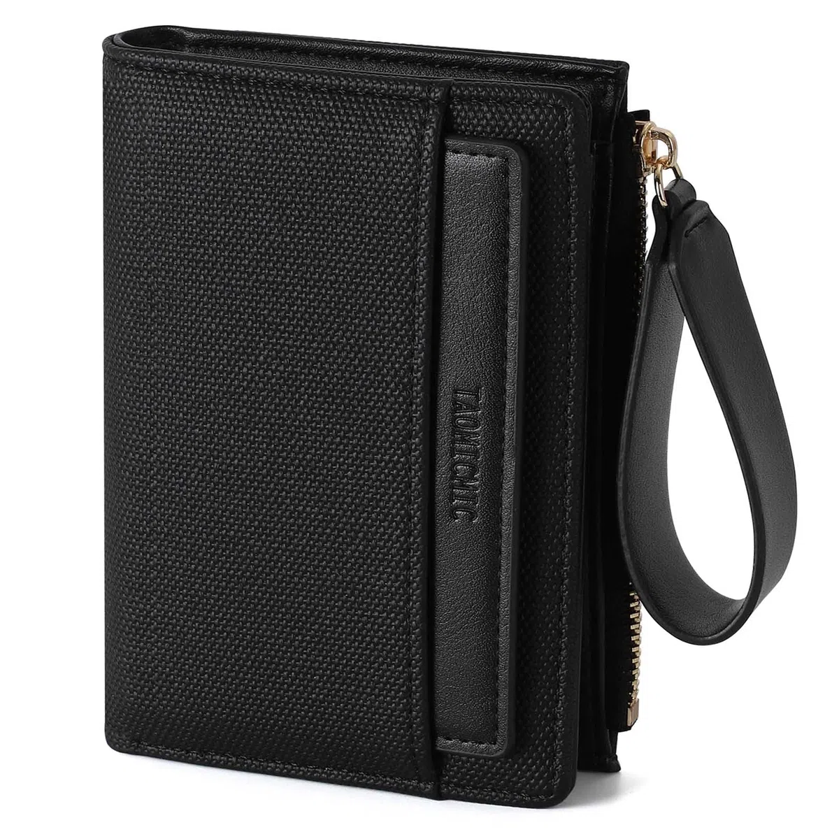 Geldbörse Damen aus weichem Leder, Portemonnaie Damen klein Geldbeutel klein mit viele Kartenhalter Geldbörse mittelgroß mit Reißverschluss-Armband und Münzfach, Schwarz