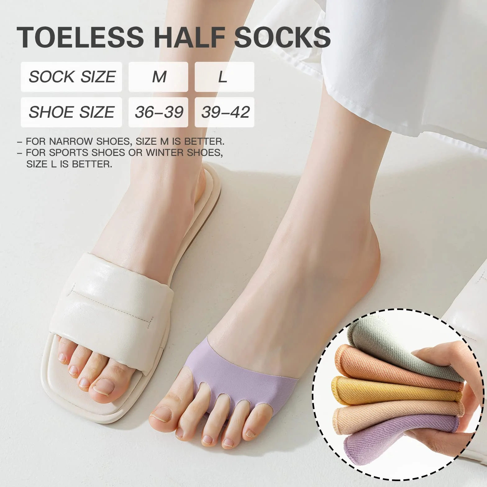 Caudblor 6 Paar Füßlinge Zehensocken damen Toe Socks Invisible Baumwolle Zehenkappe Vorfußpolster Schwarz Beige High Heel Kissen Schuheinlagen 36-39 39-42