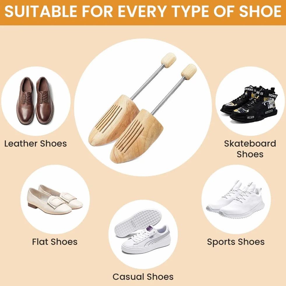 Schuhspanner für Damen und Herren, 1 Paar Holz Spiralfeder Schuhspanner, Holz-Schuhformer, Schuhstrecker, Schuhspreizer Schuh Knickschut Schuhdehner für Stiefel Oder Sneaker Geeignet (Gr. 42-46)