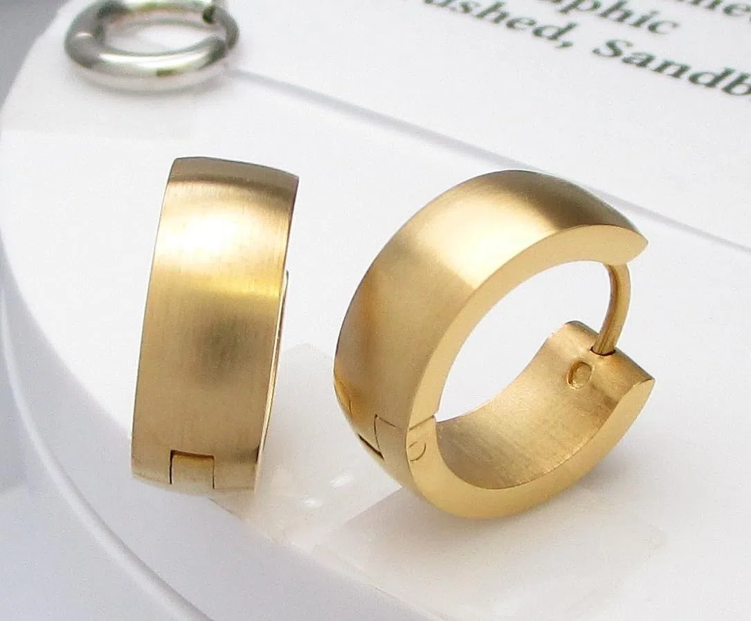 6mm / Ø 16mm Edelstahl Ohrringe Matt Golden Klapp Creolen Herren Damen Ohrstecker Bogen Gewölbt Ohrclicker ER15112