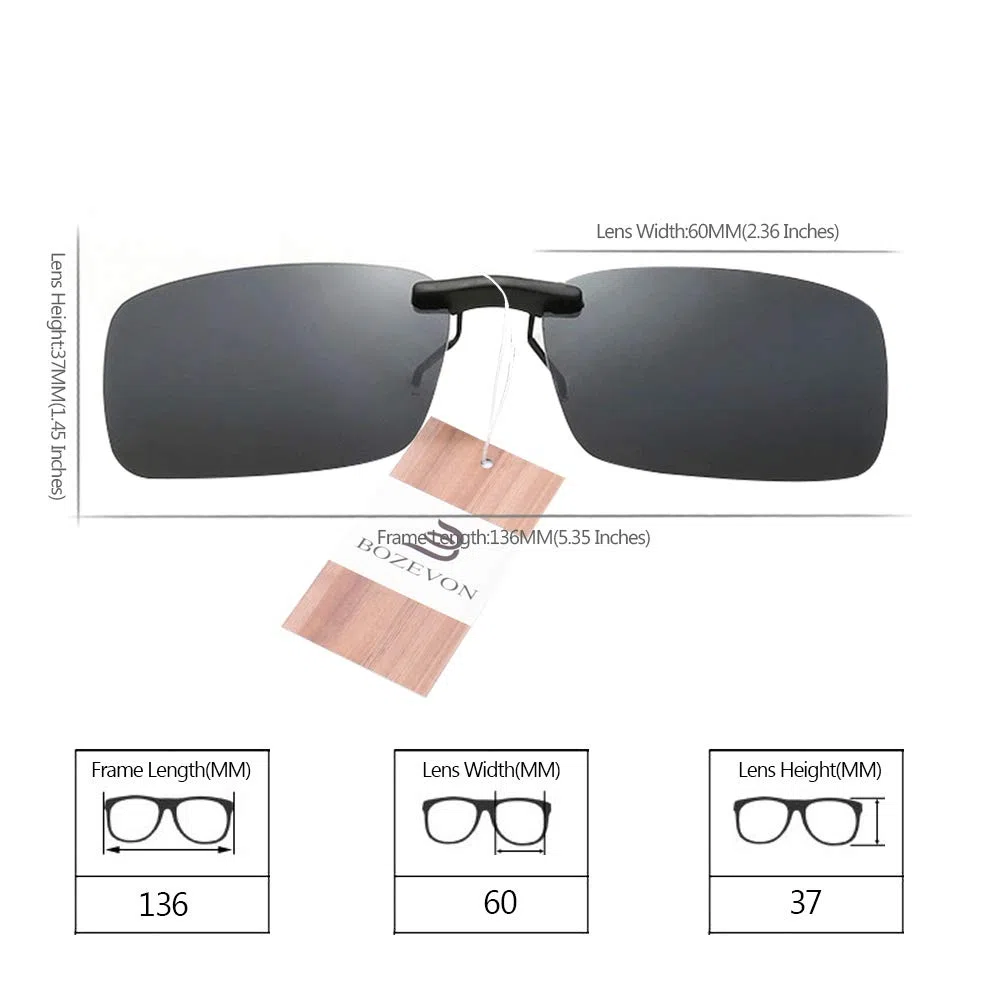 Sonnenbrillen-Clip auf Flip Up Polarisierte Linse - Unisex Rechteck Klipp auf Klapp-Sonnenbrille für Brillen im Freien und Fahren
