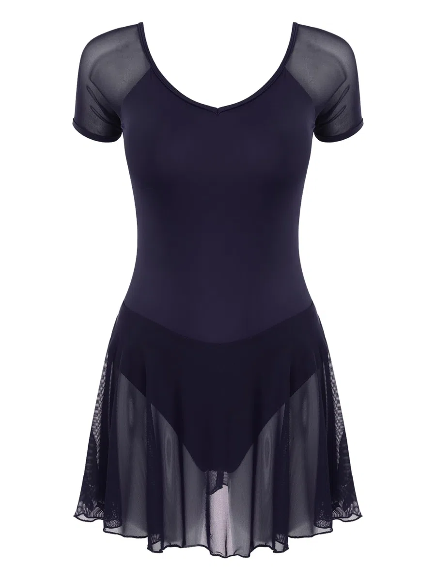 TTAO Ballettkleid Damen Langarm/Kurzarm Ballett Trikot mit Chiffon Rock Wickelrock Gymnastik Tanzkleid Ballettkleidung TrainingskostümDancewear