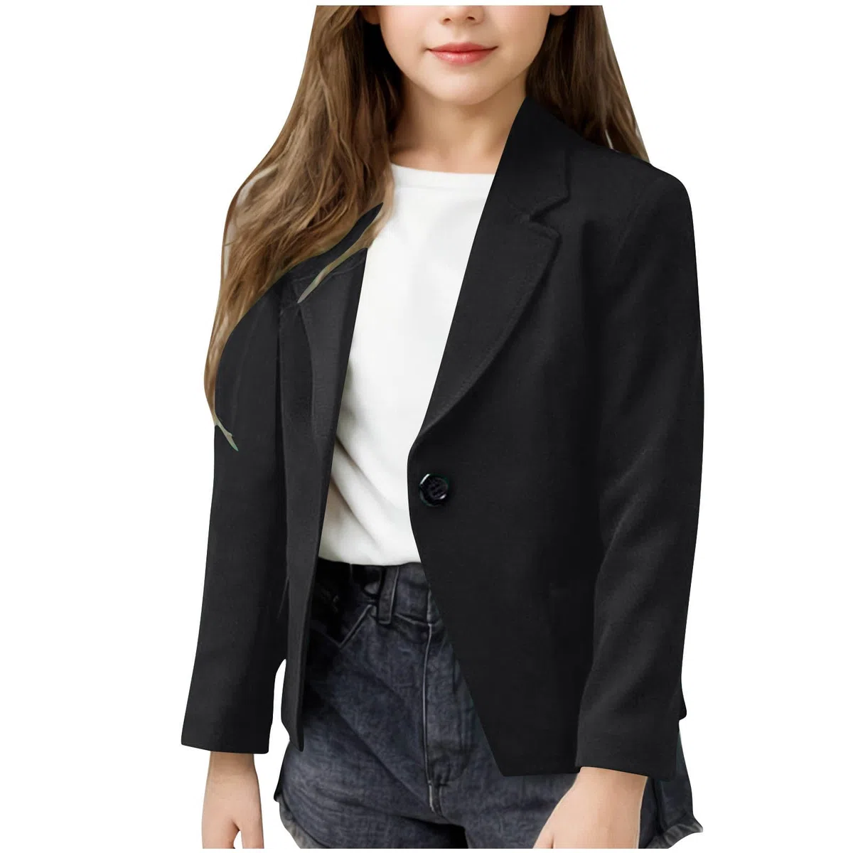 Mädchen Blazer Elegant Einfarbig Anzugjacke für Mädchen Mode Revers Langarm Trenchcoat mit Doppelter Seitentasche&Innentasche Frühling-Herbst Kinder Cardigan Jacke Kurz Arbeitsanzug 5-14 Jahre