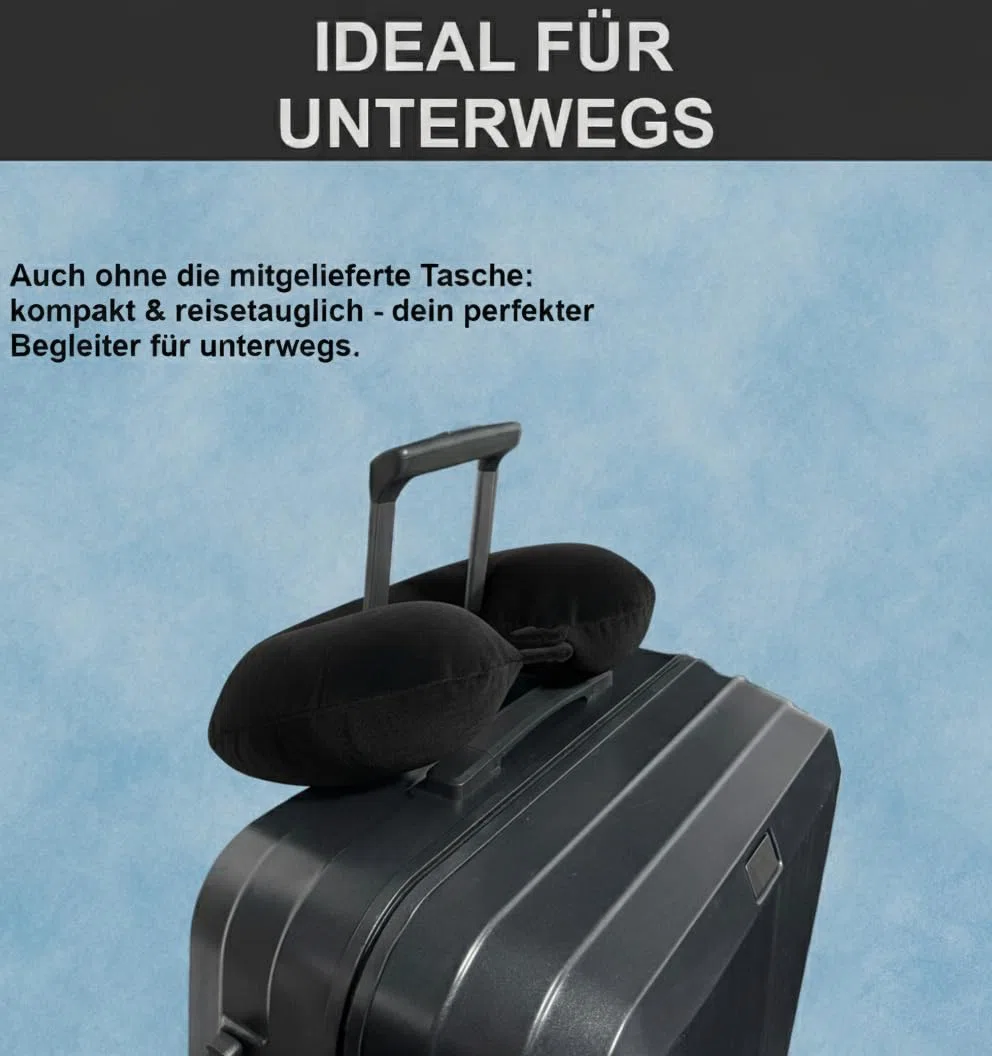 Reisekissen (Essentials) - 100% Memory Foam - U-förmiges Nackenkissen mit samtweichem Bezug - Nackenhörnchen - Ideal für Reisen, Flugzeug, Auto, Büro und Zuhause, waschbar (Schwarz)