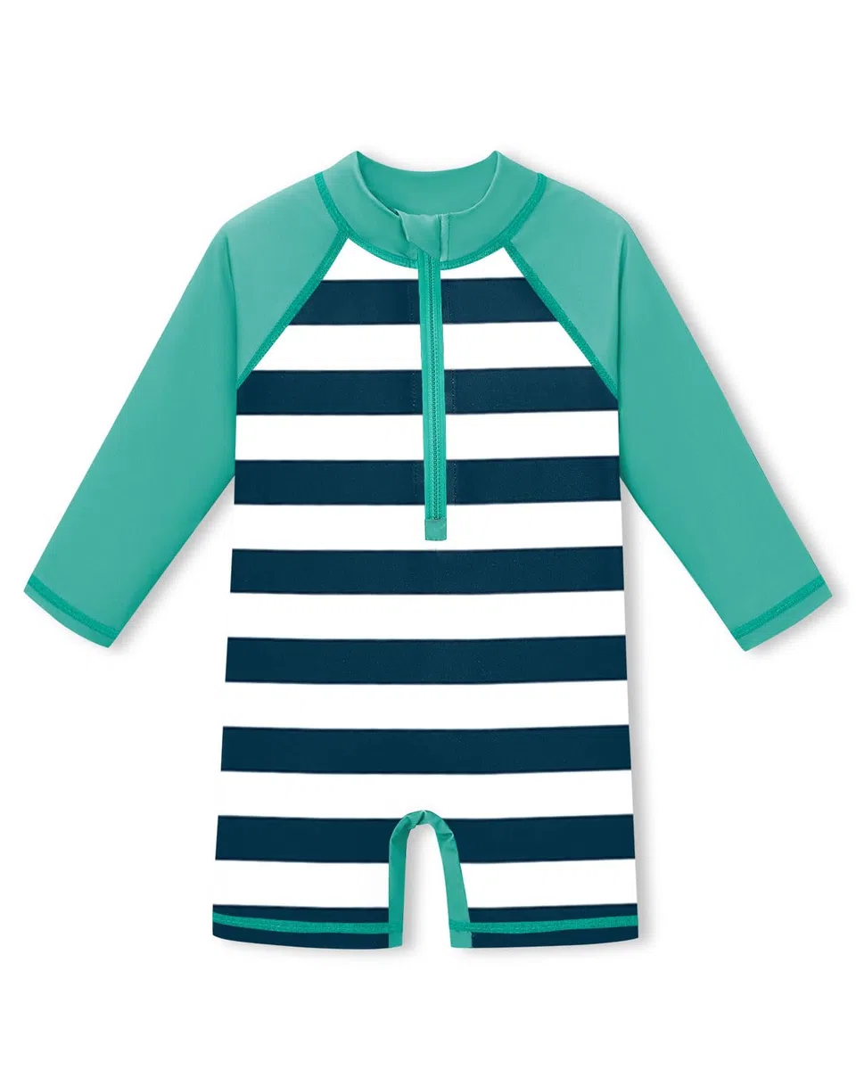BesserBay Baby Langarm Badeanzug UPF 50+ mit untere Knöpfen 1/2 Zip Einteiliger Rash Guard 0-36 Monate