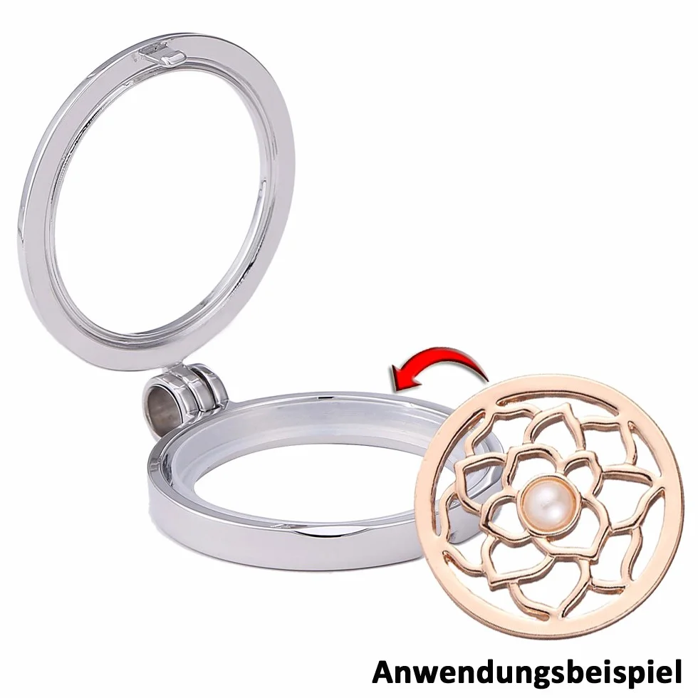 Morella Damen Halskette 70 cm Edelstahl mit Amulett und Coin 33 mm in Schmuckbeutel