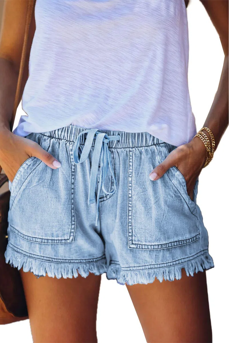 HVEPUO Damen Baumwolle Leinen Shorts Gummiband Hotpants Sommer Weite Kurze Hosen