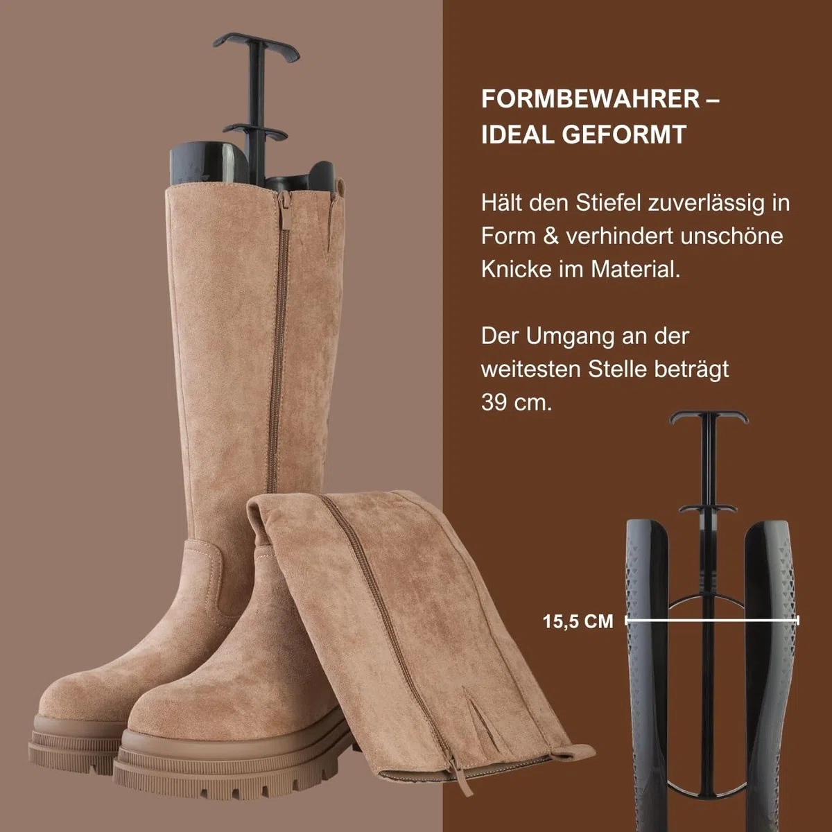 CC Universal Stiefel-Schuhspanner (1 Paar) aus 100% Rezyklat, hält den Stiefelschaft perfekt in Form, verhindert Knickfalten und Risse, Stiefelformer mit innovativer Automatik-Mechanik