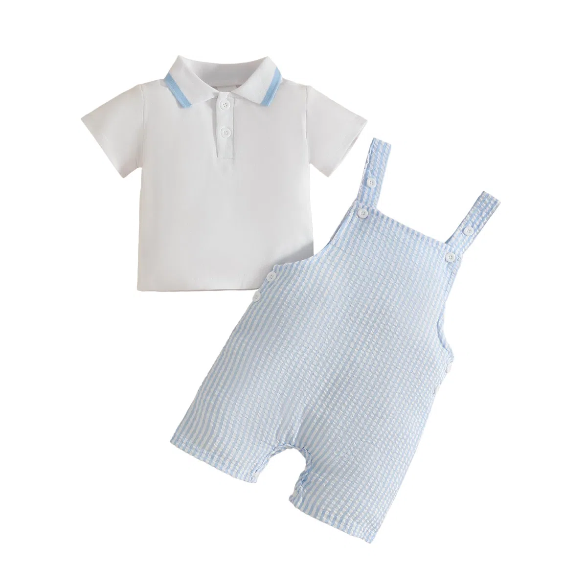 Baby Jungen Kleidung Kurzarm Poloshirt mit Kontrastkragen +Lässige Einfarbige Latzhose für Junge 2-Teiliges Frühlings Sommer Outfit