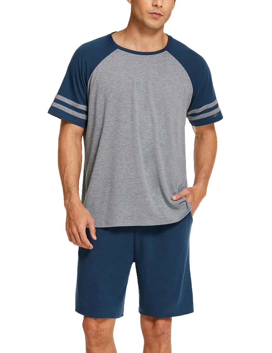 Ekouaer Herren Schlafanzug Kurz Pyjama Kurzarm Sommer T-Shirt und Shorts Zweiteilig Set S-XXL