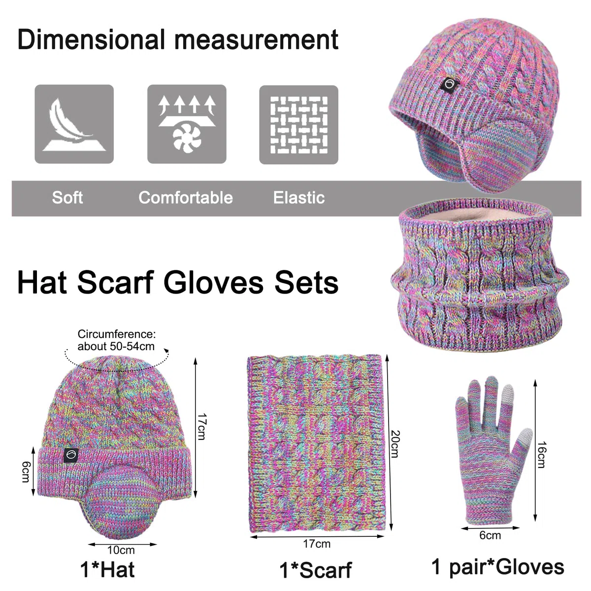 Enwokran Winter Mütze Schal Handschuh Sets Mädchen Strickmütze Warme Mütze Jungen Wintermütze Fleece Winterschal Elastische Beanie Ohrenklappe Hut Schal Touchscreen-Handschuhe Kinder 4-10 Jahre