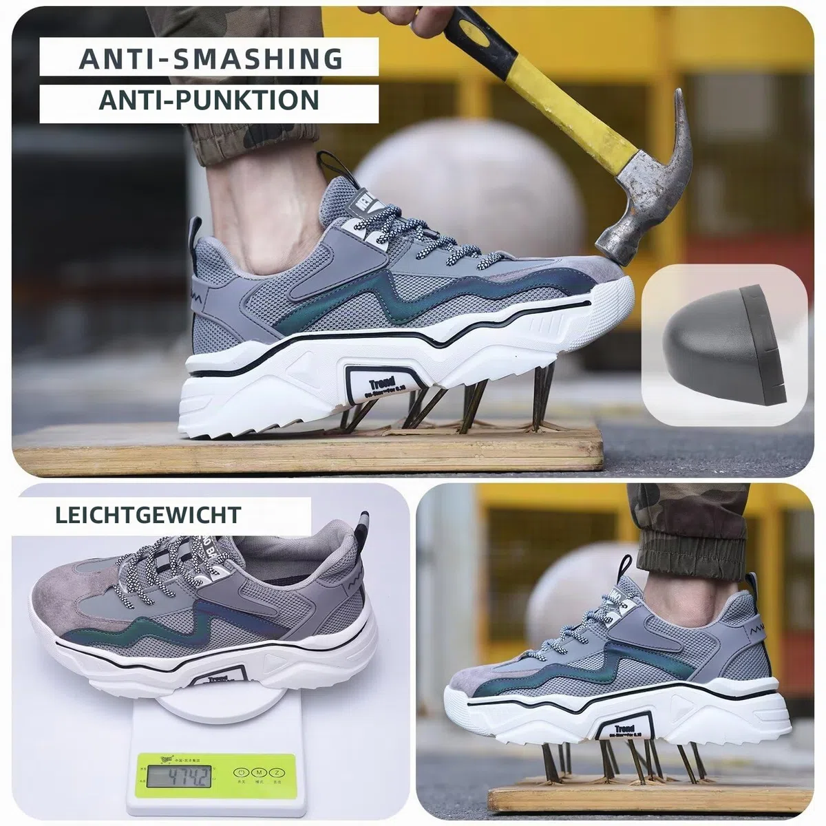 Sicherheitsschuhe Arbeitsschuhe Herren Damen Leicht Stahlkappenschuhe Atmungsaktiv rutschfeste Schutzschuhe Arbeitsturnschuhe mit Stahlkappen