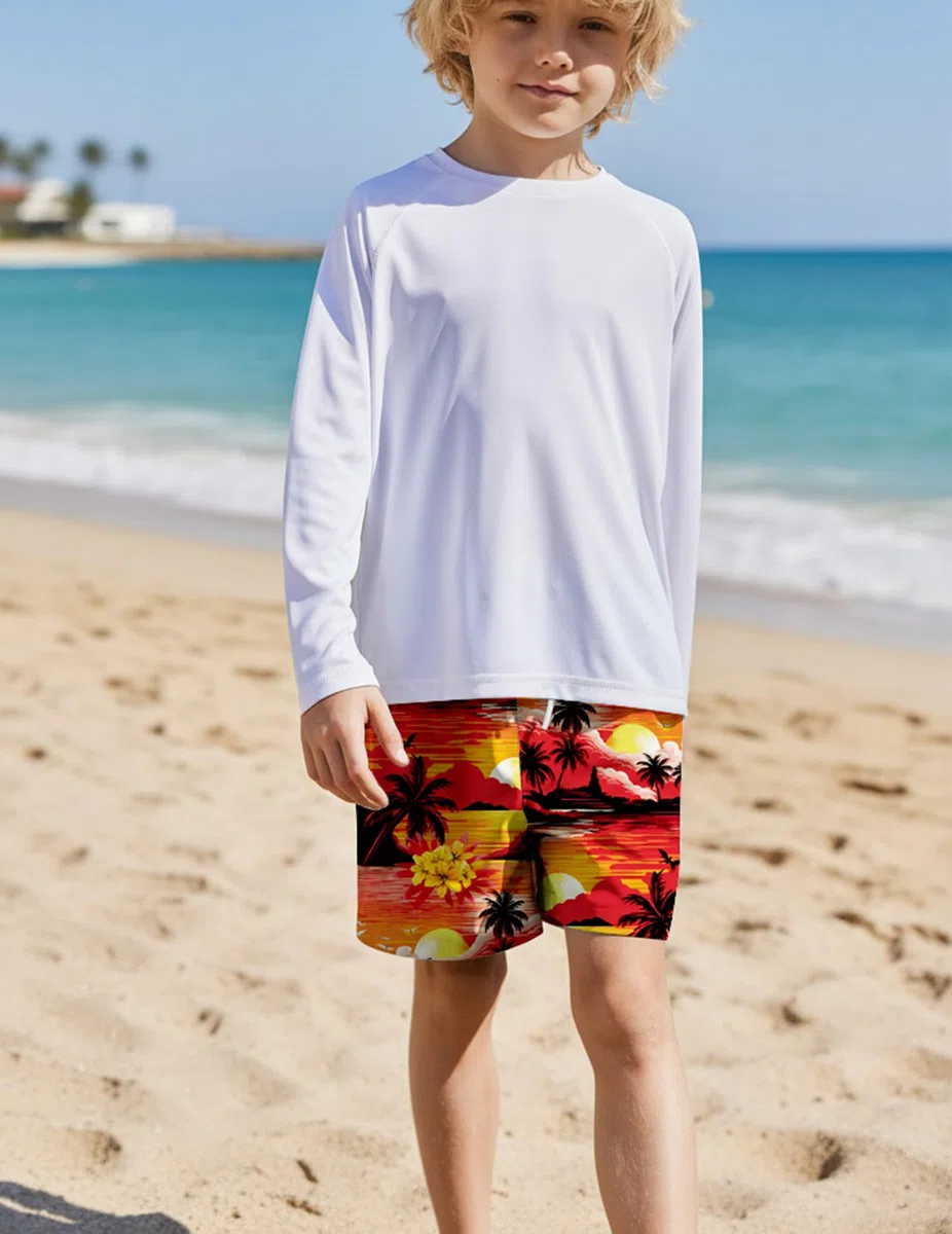 Arshiner Badehose Jungen Badeshorts Kinder Tier Traktor Geometrie Hawaii mit Mesh-Futter Kordelzug Taille Schwimmhose Schnelltrocknend Sommer Strand Boardshorts Schwimmshorts für Junge 5-14 Jahre