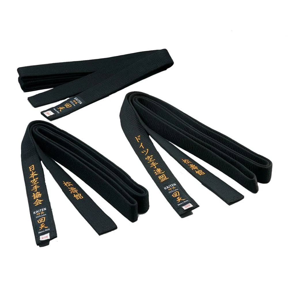 KAITEN Karategürtel Schwarz - 4 cm Breit - Schwarzgurt Baumwolle - Länge 275 bis 350 cm
