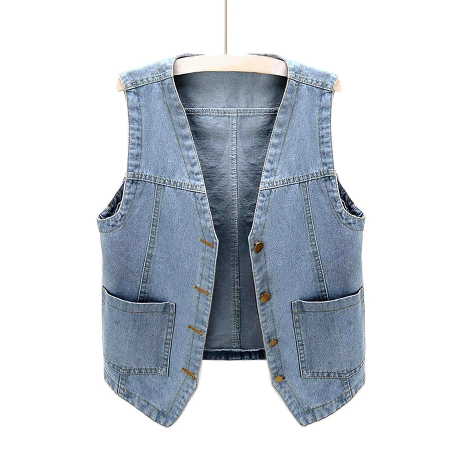 Generisch 2025 - Ärmellose Damen-Jeansweste Denim mit V-Ausschnitt Knopfleiste Winter Mantel Für Gefüttert (Blue, XXL)
