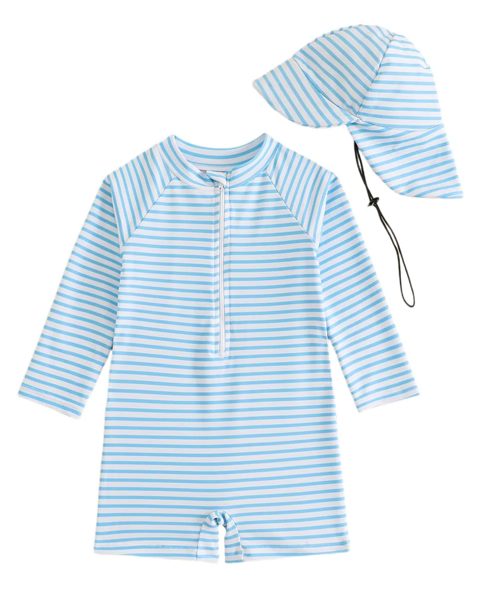 UV Kleidung Baby Badeanzug mit Hut Gr 62-98, Langarm UV Schutzkleidung Schwimmanzug Neugeborene Mädchen Junge, Kleinkind Einteiliger UV Badebekleidung Shirt